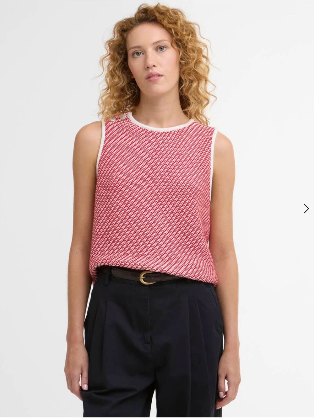 Barbour Red and White Diagonal Stripe Knit Tank